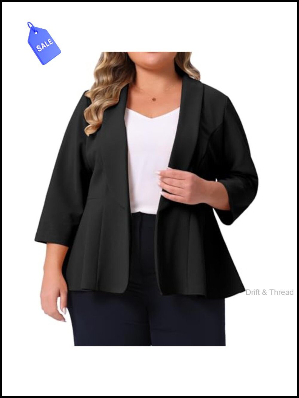 Women Plus Size Peplum Blazer 3/4 Sleeve Open Front Work Business Casual